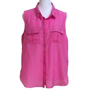 Banana Republic Pink Silk Blend Sleeveless Button Down Top Sz M Petite Pockets
